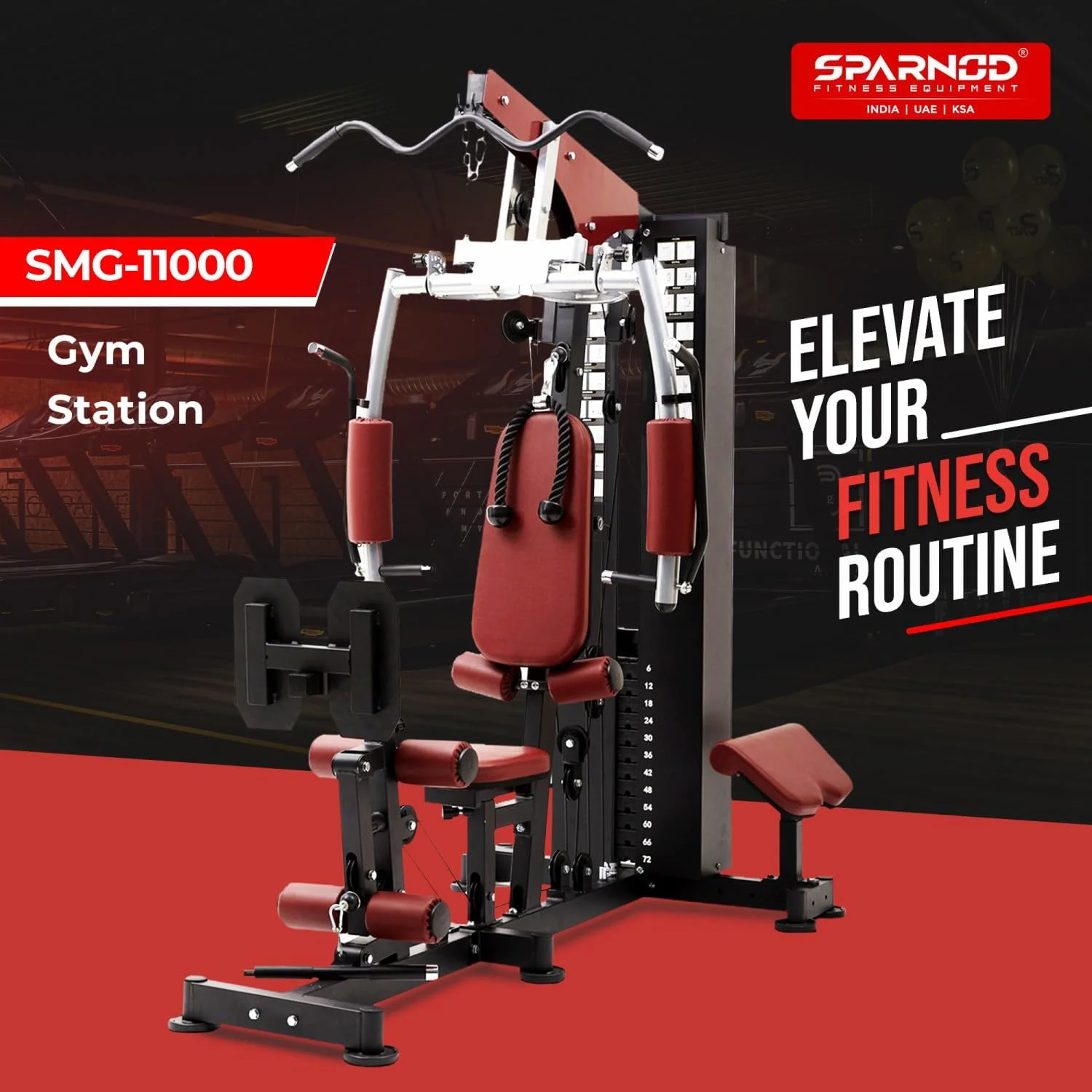 دستگاه بدنسازی چند منظوره خانگی Sparnod Fitness SMG-11000، طراحی تک ایستگاهی، پشته وزنه 72 کیلوگرمی، تجهیزات تمرین کل بدن برای پاها، بازوها، سینه، پشت و شانه ها
