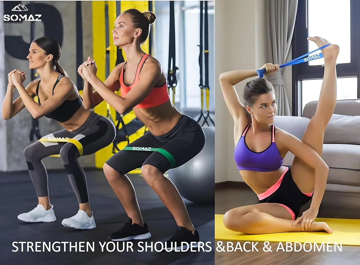 کش های مقاومتی SOMAZ، کش های لاستیکی نشکن 100% لاتکس طبیعی، تناسب اندام در خانه، کشش، تمرینات قدرتی، فیزیوتراپی، کش های باسن برای اسکات، یوگا، کش های حلقه ای تمرین