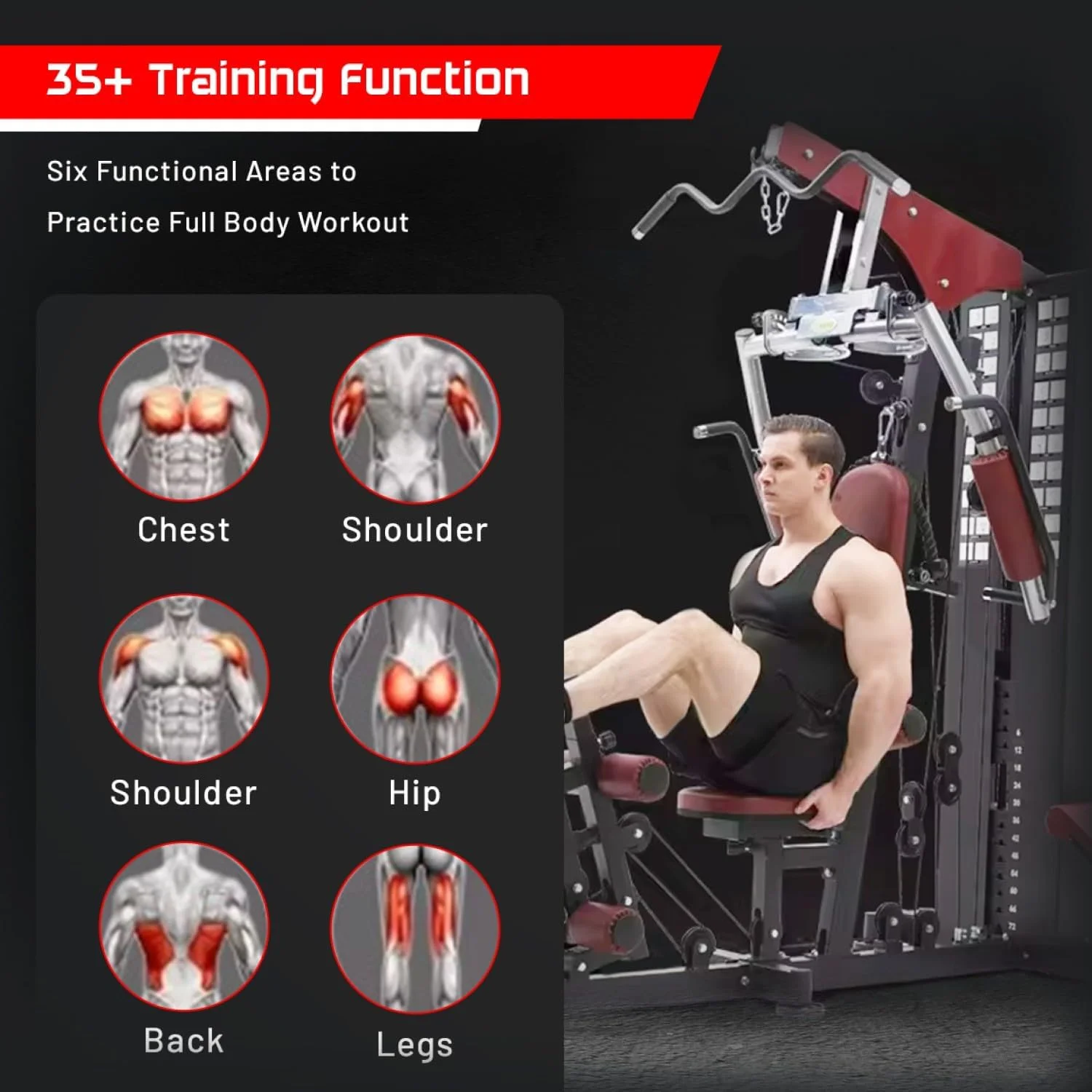 دستگاه بدنسازی چند منظوره خانگی Sparnod Fitness SMG-11000، طراحی تک ایستگاهی، پشته وزنه 72 کیلوگرمی، تجهیزات تمرین کل بدن برای پاها، بازوها، سینه، پشت و شانه ها