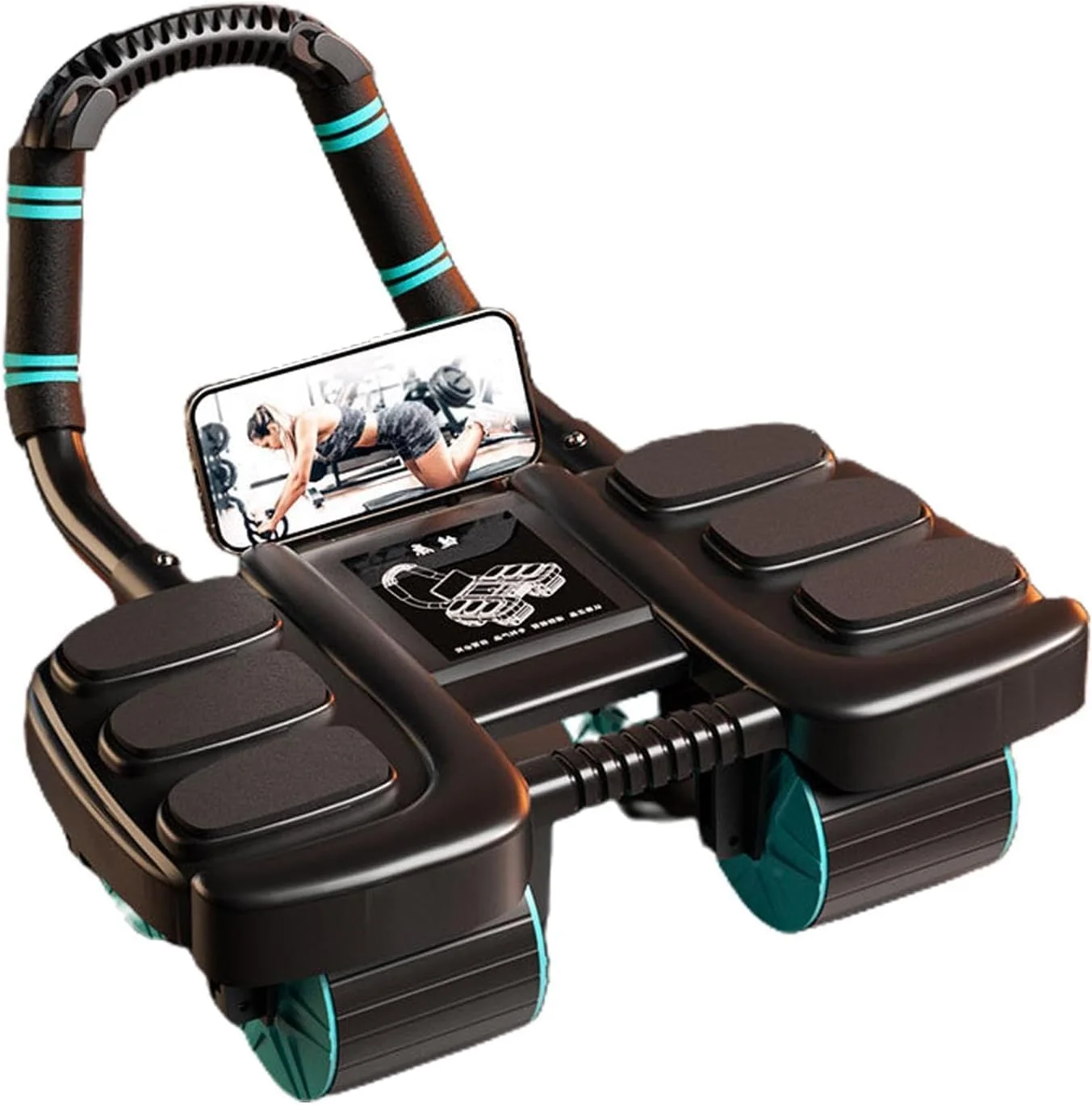 غلتک شکم اتوماتیک با قابلیت بازگشت خودکار SKY-TOUCH با 4 چرخ - تقویت کننده نهایی عضلات مرکزی بدن با پشتیبانی آرنج، زیرانداز زانو و تایمر برای تمرینات موثر شکم، 36 * 23 * 25 سانتی متر، مشکی