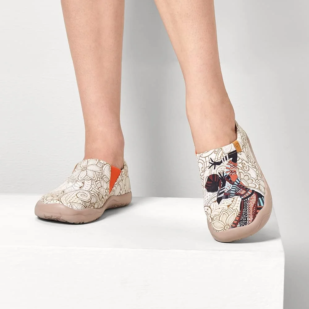 کفش‌های تخت زنانه UIN، کالج، بدون بند، مناسب پیاده‌روی، مسافرت، بوم سبک وزن، راحت، طرح هنری