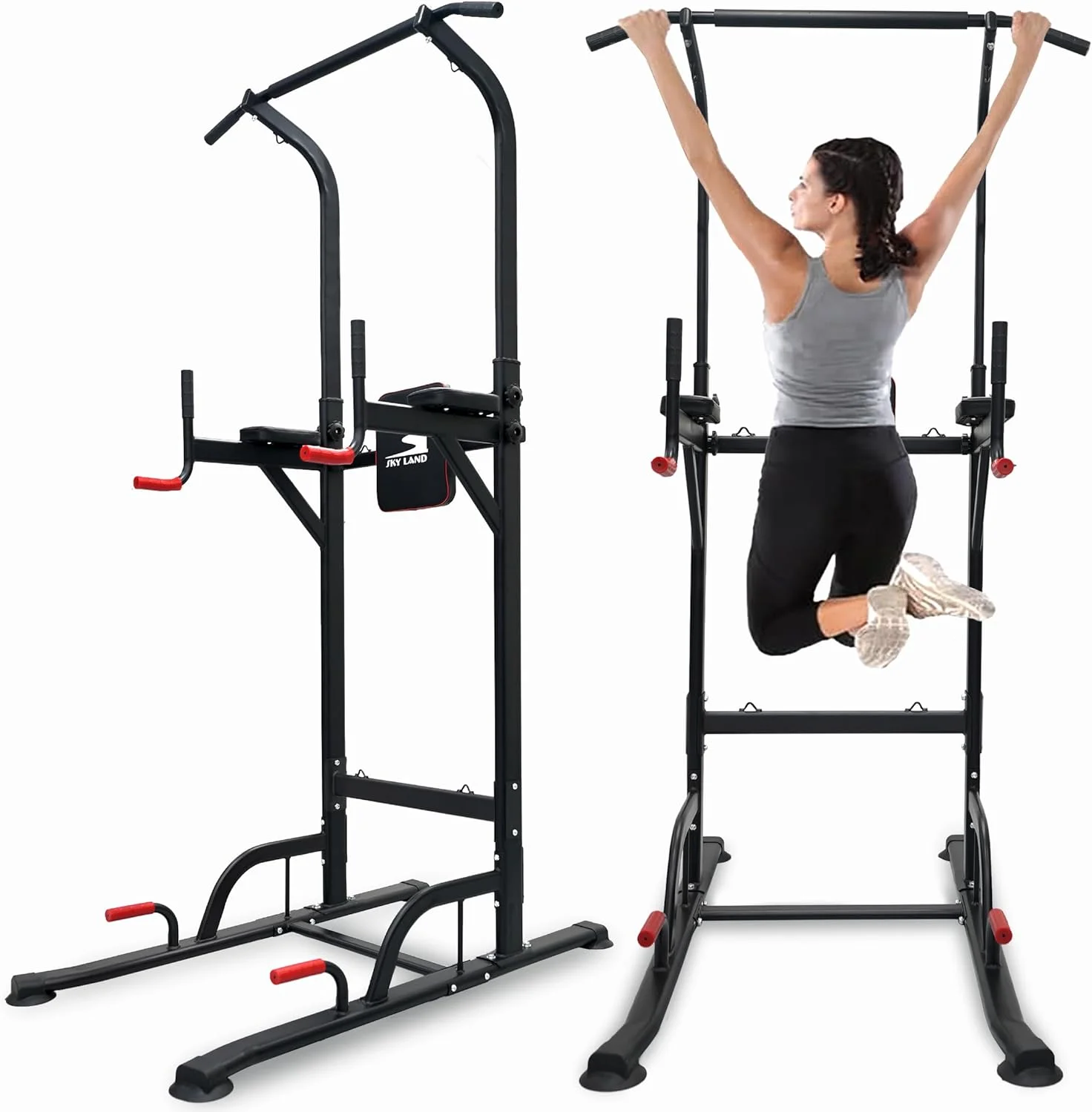 مجموعه برج قدرتی حرفه ای SKY LAND و نیمکت دراز و نشست قابل تنظیم - فولاد سنگین، ایستگاه چند منظوره باشگاه خانگی برای شنا سوئدی، بارفیکس، شنا، نیمکت تمرین با زوایای قابل تنظیم