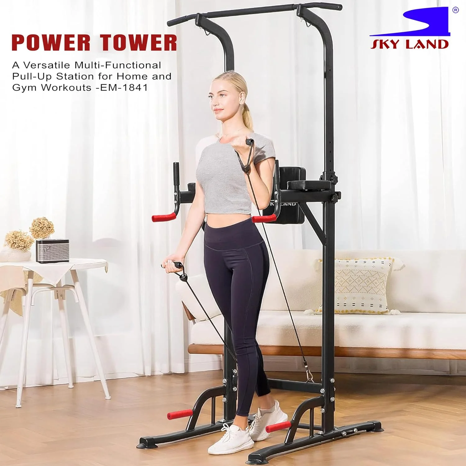 مجموعه برج قدرتی حرفه ای SKY LAND و نیمکت دراز و نشست قابل تنظیم - فولاد سنگین، ایستگاه چند منظوره باشگاه خانگی برای شنا سوئدی، بارفیکس، شنا، نیمکت تمرین با زوایای قابل تنظیم