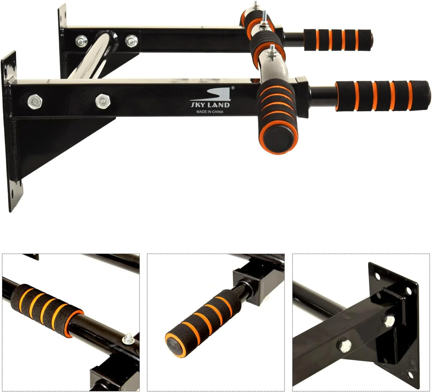 بارفیکس دیواری SKY LAND با نگهدارنده کیسه بوکس | فولاد سنگین، موقعیت های چندگانه برای باشگاه خانگی و تمرینات قدرتی | تحمل وزن 130 کیلوگرم | EM-1120 (مشکی)