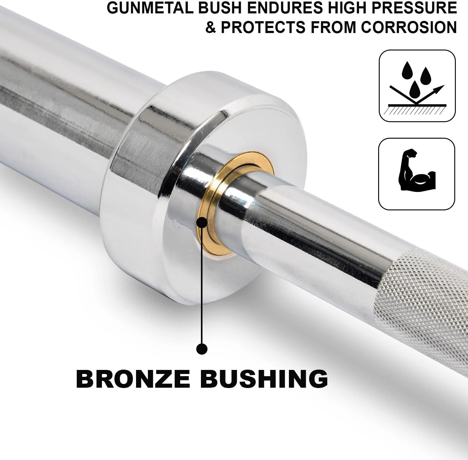 میله هالتر المپیک SKY LAND، میله هالتر فولادی جامد 1.2 متری با روکش کروم برای پاورلیفتینگ و وزنه برداری المپیک، سازگار با صفحات وزنه 5 سانتی متری - EM-9265-Rod-1.2