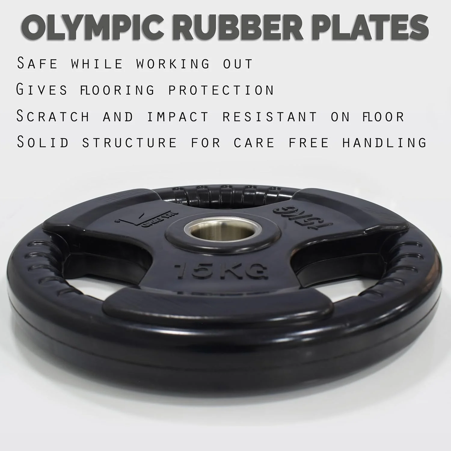 صفحات وزنه المپیک فیتنس SKY LAND با روکش لاستیکی، دهانه 2 اینچی و سه دستگیره، دیسک های وزنه برداری مشکی به صورت تک برای تمرینات وزنه برداری و قدرتی، وزنه های هسته چدنی جامد، 15 کیلوگرم EM-9264-15