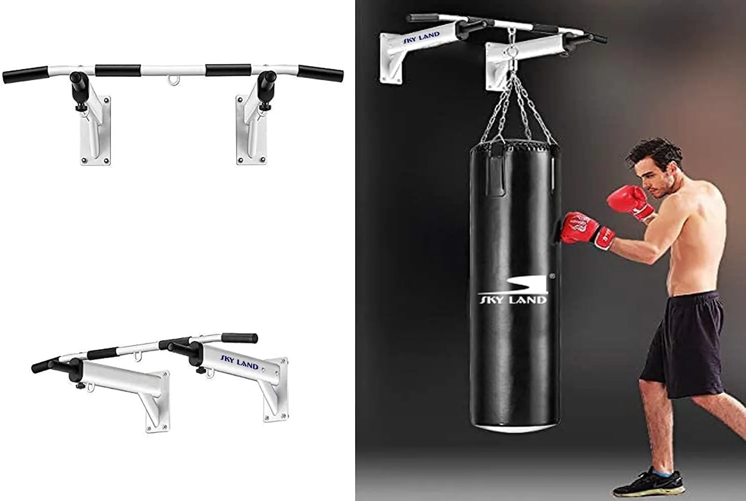 بارفیکس دیواری چند منظوره SKY LAND مدل EM-1199 مناسب برای تمرینات ورزشی در خانه، فولاد سنگین، دستگیره های ضد لغزش، ایستگاه دیپ، تمرینات پا و بوکس - سفید، بزرگ