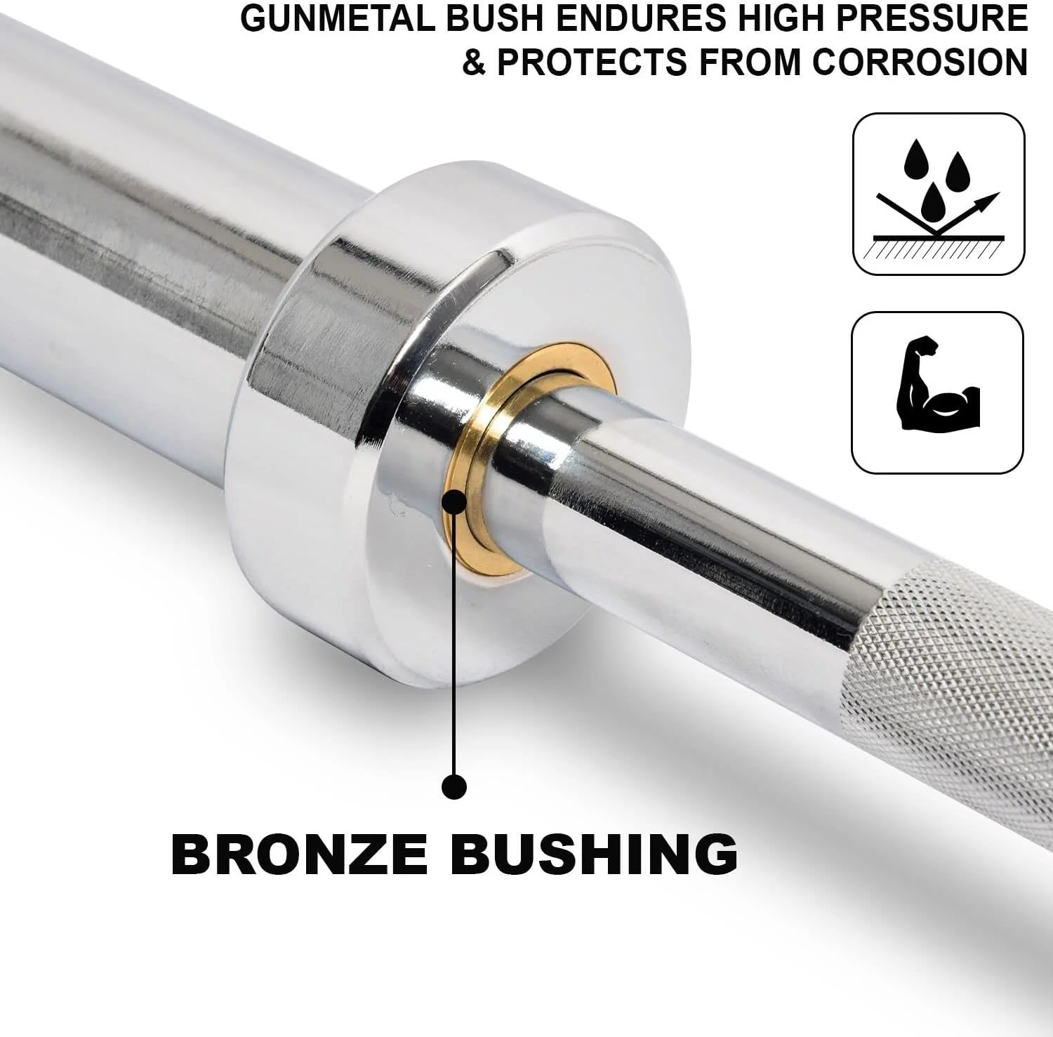 میله هالتر المپیک اسکای لند 1.5 متری، میله فولادی جامد با روکش کروم، آستین های چرخشی و دستگیره آجدار، سازگار با صفحات وزنه 5 سانتی متری برای پاورلیفتینگ، بدنسازی و باشگاه خانگی EM-9265-Rod-1.5M