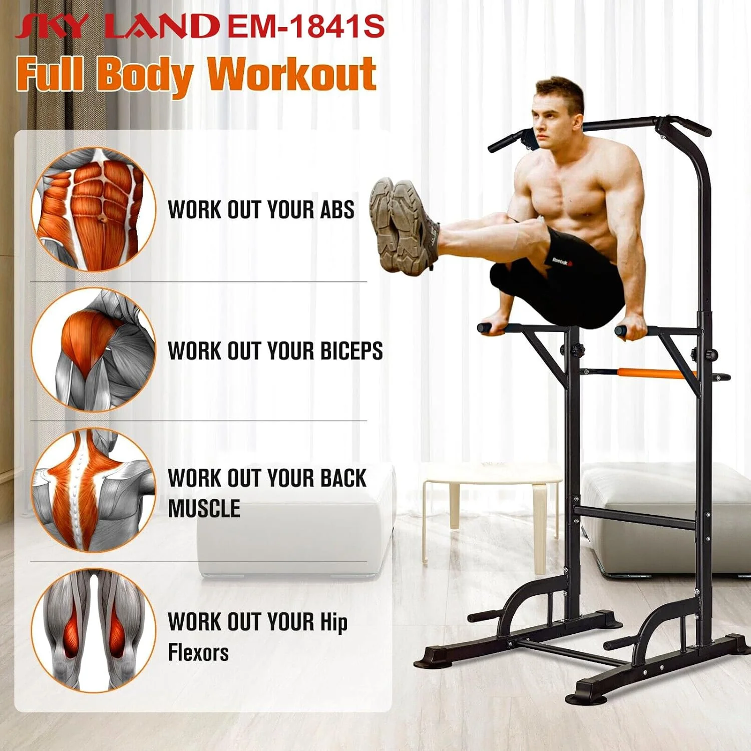 ایستگاه تمرین چند منظوره خانگی SKY LAND، مناسب برای بارفیکس، پارالل، شنا و تمرینات پا، با قابلیت تنظیم ارتفاع ۱۶۳-۲۱۳ سانتی متر، بدنه فولادی سنگین، ظرفیت ۱۰۰ کیلوگرم مدل EM-1841-S ایستگاه تمرین چند منظوره خانگی SKY LAND، مناسب برای بارفیکس، پارالل، شنا و تمرینات پا، با قابلیت تنظیم ارتفاع ۱۶۳-۲۱۳ سانتی متر، بدنه فولادی سنگین، ظرفیت ۱۰۰ کیلوگرم مدل EM-1841-S