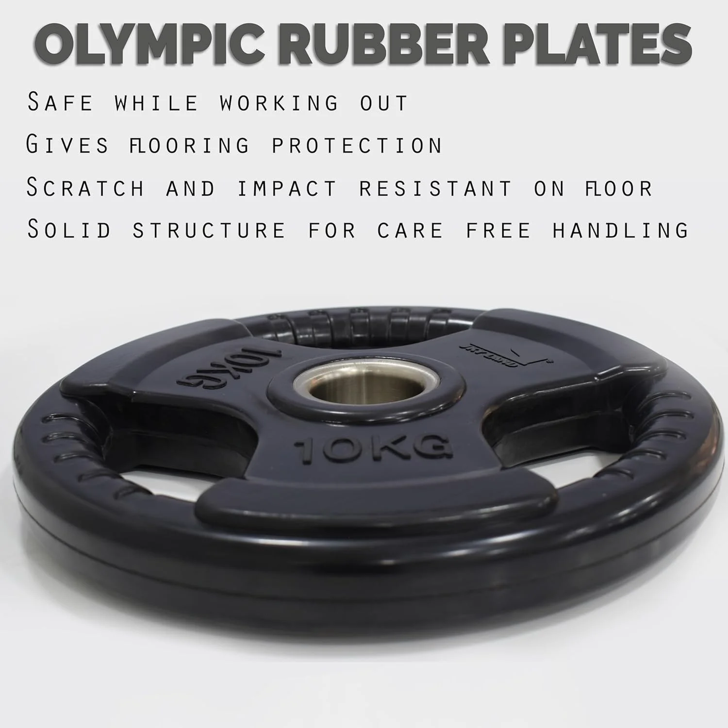 صفحات وزنه المپیک SKY LAND با روکش لاستیکی، دهانه 2 اینچی و سه دستگیره، دیسک های وزنه برداری مشکی به صورت تکی برای تمرینات قدرتی، 10 کیلوگرم EM-9264-10