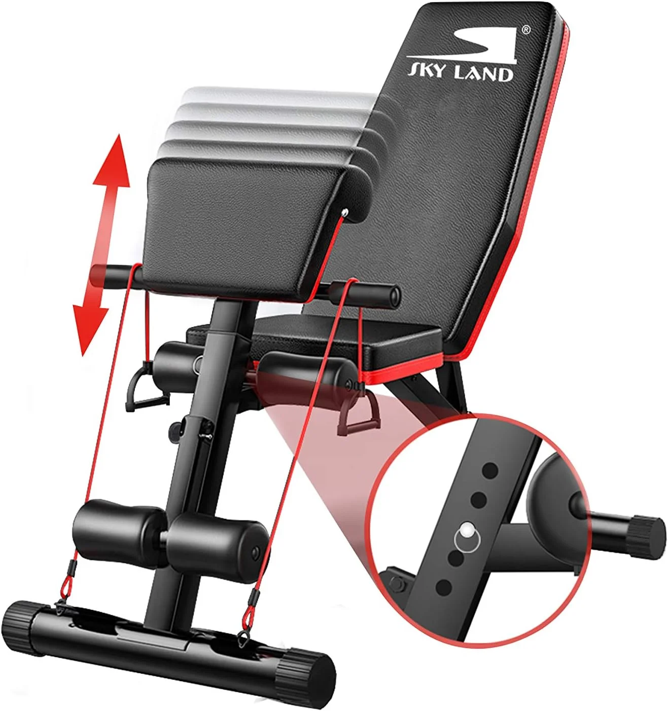 نیمکت وزنه چند منظوره و قابل تنظیم SKY LAND مدل EM 1857 به همراه طناب کششی الاستیک، مشکی