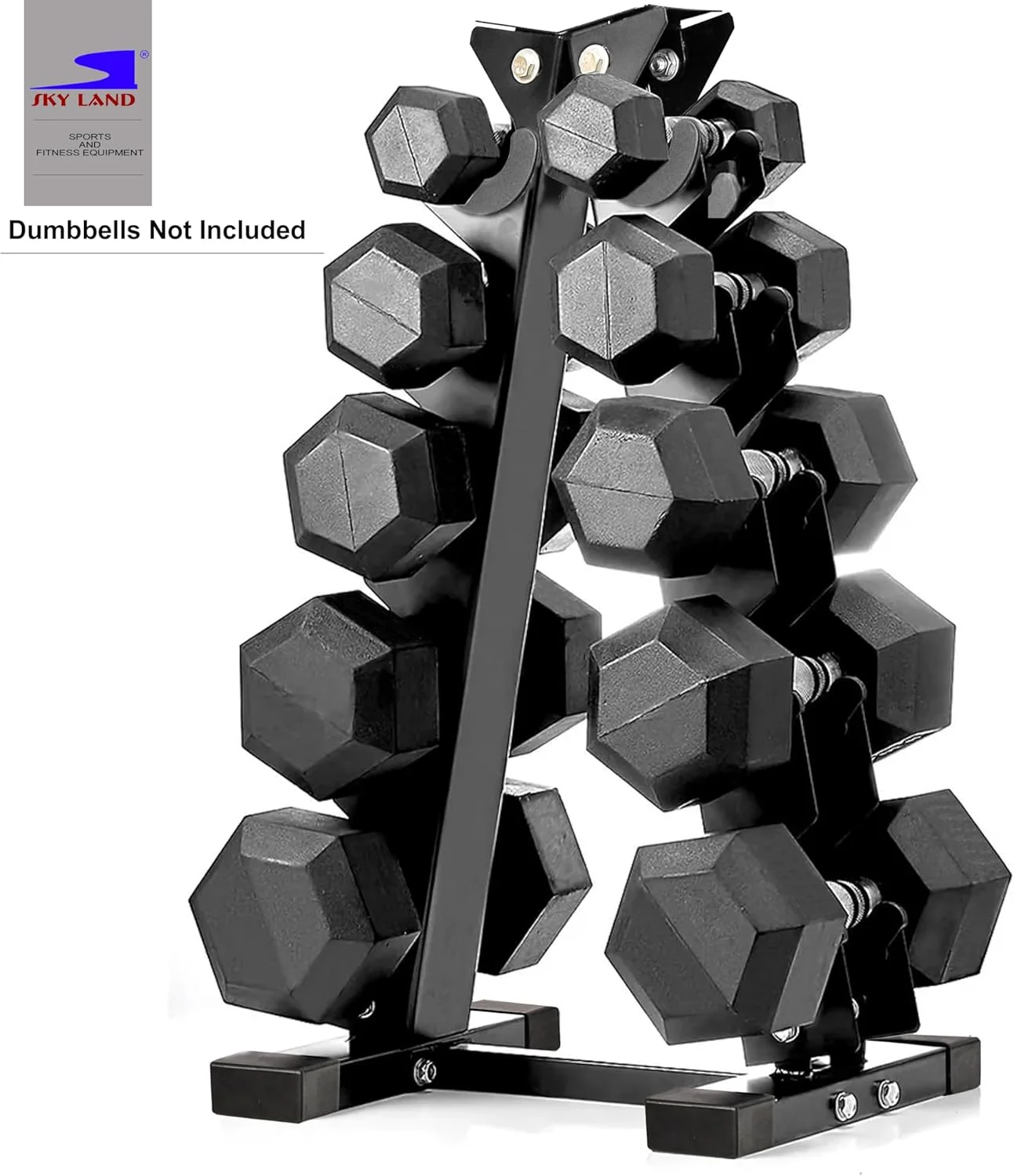 استند دمبل SKY LAND EM-9366 - استند دمبل سنگین وزن با طراحی A شکل برای باشگاه خانگی | استند دمبل جمع و جور برای 5 جفت دمبل شش ضلعی و نئوپرن | استند نگهداری دمبل با قابلیت صرفه جویی در فضا