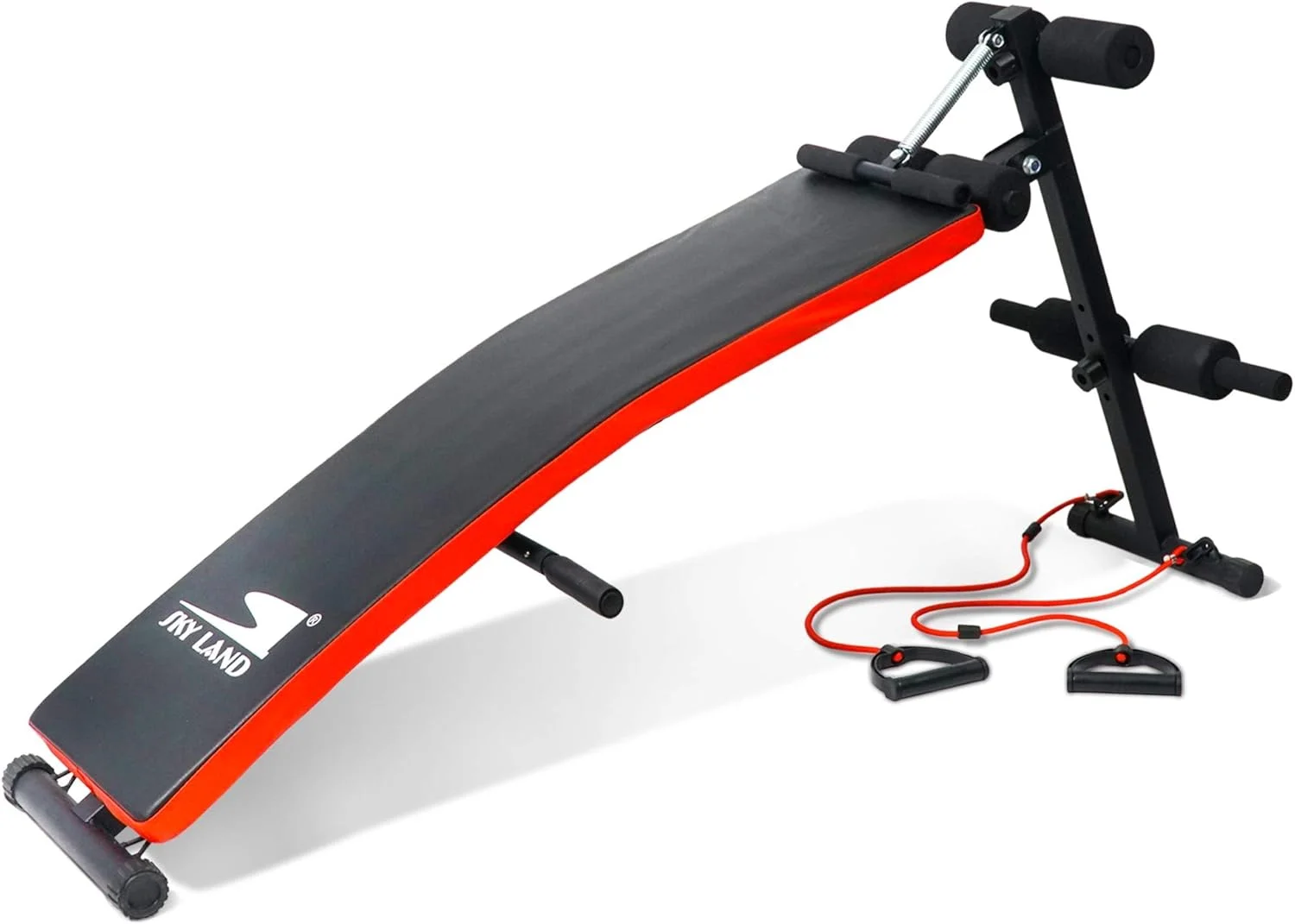نیمکت ورزشی اسکای لند مدل EM-1856، نیمکت خمیده چند منظوره برای تمرینات شکم و کل بدن، نیمکت پرس سینه تاشو مناسب باشگاه خانگی با پشتیبانی قابل تنظیم پا و طناب های مقاومتی