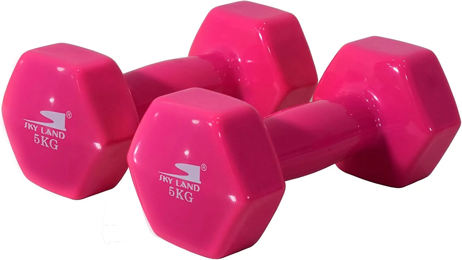 ست دمبل 2 عددی SKY LAND، وزنه دستی 5 کیلوگرمی، روکش وینیل ضد لغزش برای تمرینات قدرتی، ایروبیک، پیلاتس و تمرینات خانگی، تجهیزات ورزشی ضد غلتش با شکل شش ضلعی