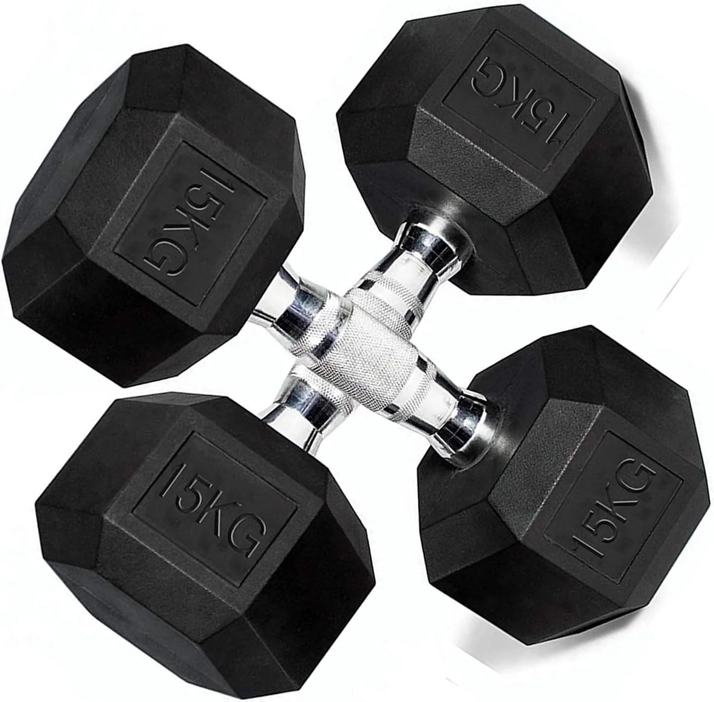 ست دمبل اسکای لند 15 کیلوگرم × 2 - دمبل های شش ضلعی روکش دار چدنی | وزنه های دستی حرفه ای برای تمرینات قدرتی، تمرینات کل بدن و ورزش در خانه - EM-9260-15