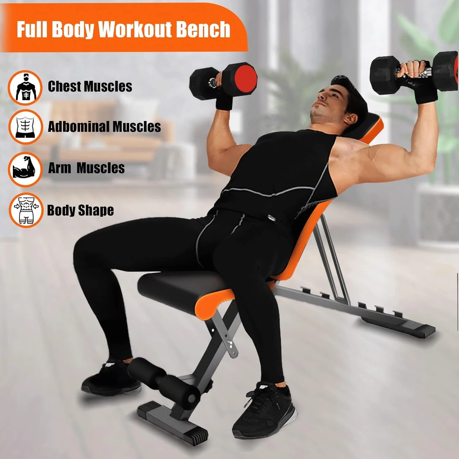 نیمکت وزنه قابل تنظیم SKY LAND برای باشگاه خانگی - ایستگاه تمرین پرس سینه چند منظوره، طراحی تاشو، فوم با چگالی بالا، تحمل وزن 150 کیلوگرم، فولاد سنگین