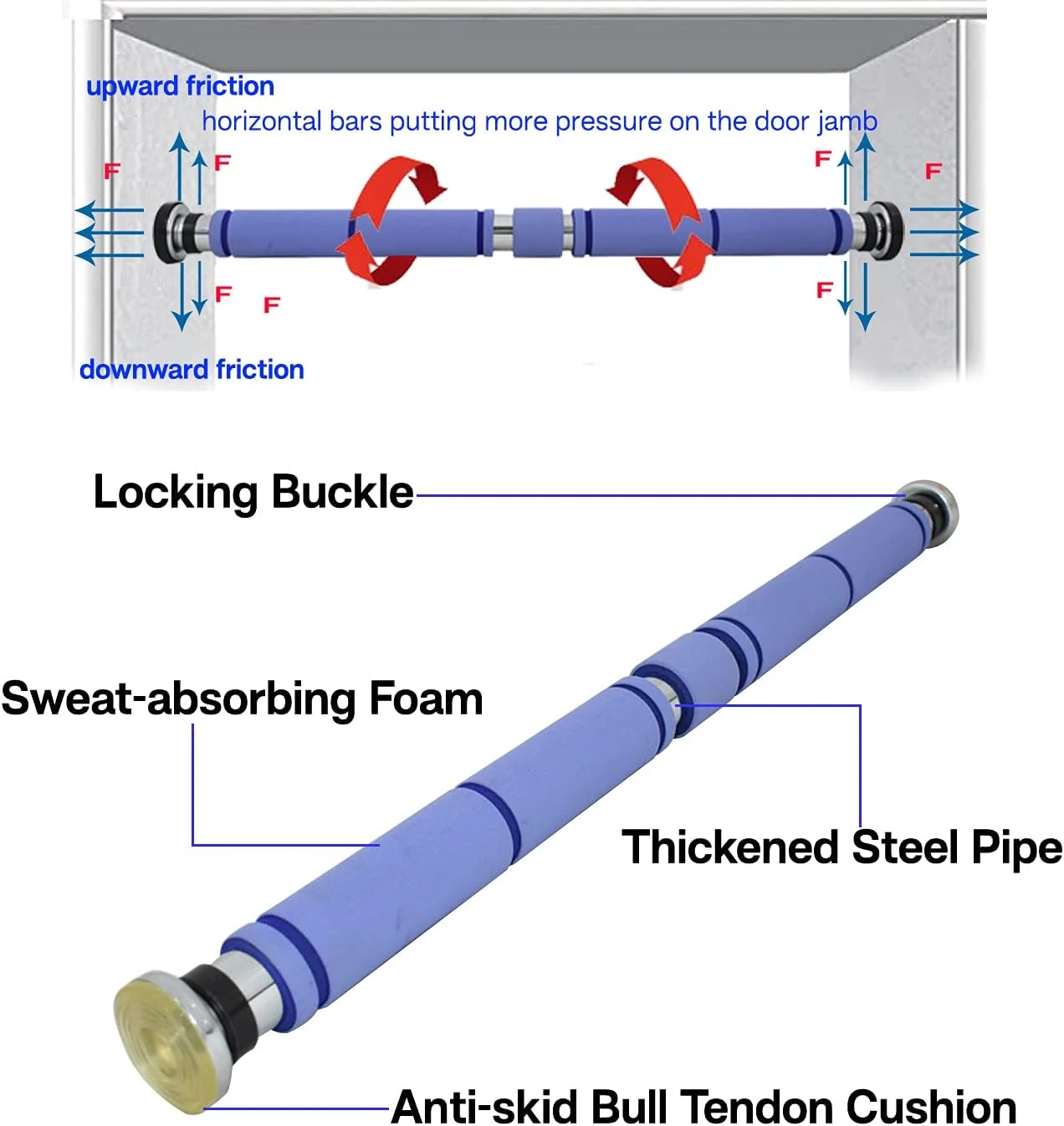 بارفیکس میله ای درب منزل قابل تنظیم SKY LAND | میله بارفیکس افقی فولادی کرومی با محدود کننده های لاستیکی و پیچ | میله ورزشی چند منظوره برای باشگاه خانگی، شنا سوئدی، دراز نشست و تمرینات شکم EM-1813