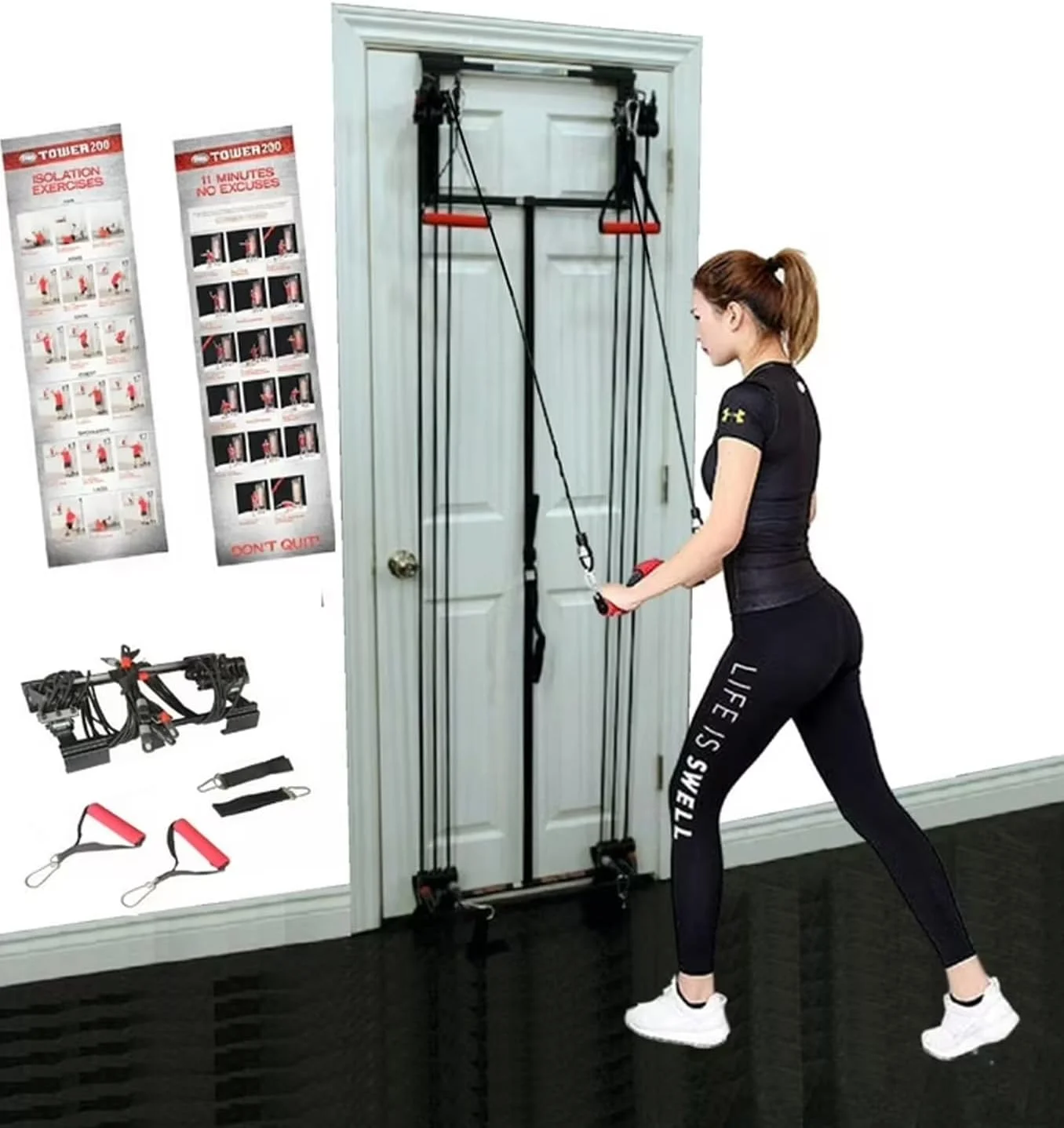 دستگاه ورزشی چندکاره SKY LAND Tower 200 | مقاومت قابل تنظیم 95 کیلوگرم | بیش از 200 تمرین در خانه | کیت تمرین قدرتی | تمرین کامل بدن | نصب آسان بدون پیچ | قاب سنگین | مناسب خانه و باشگاه EM-1816