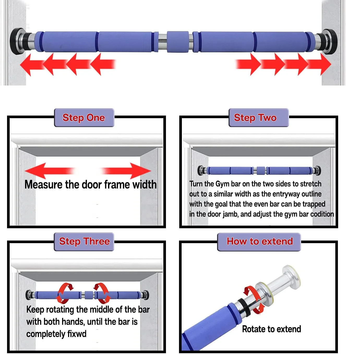 بارفیکس میله ای درب منزل قابل تنظیم SKY LAND | میله بارفیکس افقی فولادی کرومی با محدود کننده های لاستیکی و پیچ | میله ورزشی چند منظوره برای باشگاه خانگی، شنا سوئدی، دراز نشست و تمرینات شکم EM-1813