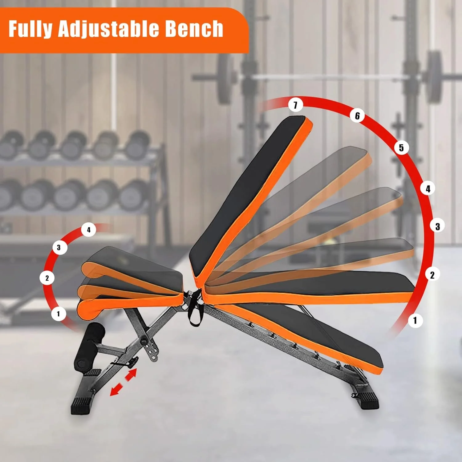 نیمکت وزنه قابل تنظیم SKY LAND برای باشگاه خانگی - ایستگاه تمرین پرس سینه چند منظوره، طراحی تاشو، فوم با چگالی بالا، تحمل وزن 150 کیلوگرم، فولاد سنگین