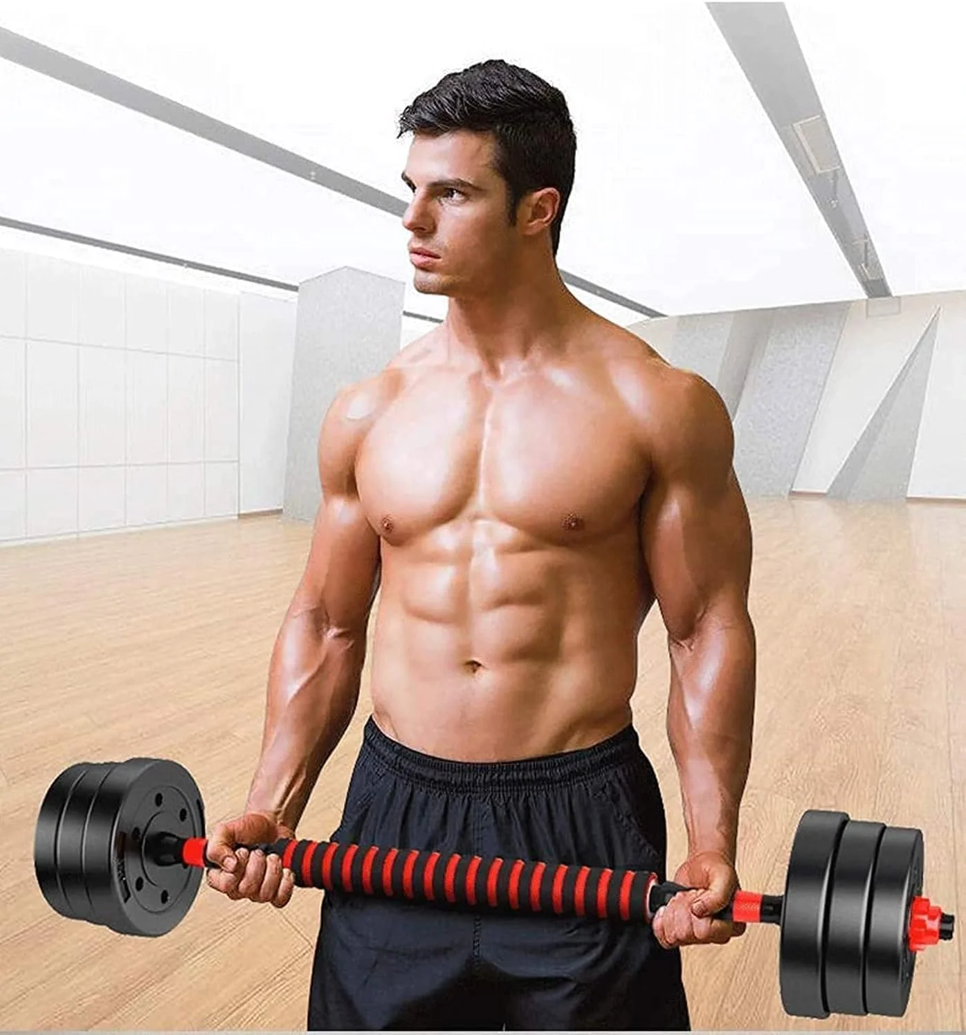 ست دمبل و هالتر 2 در 1 اسکای لند با صفحات وزنه قابل تنظیم، 20 کیلوگرم، صفحات روکش دار بادوام و میله اتصال برای تمرینات قدرتی - ست دمبل 20 کیلوگرمی EM-9269-20