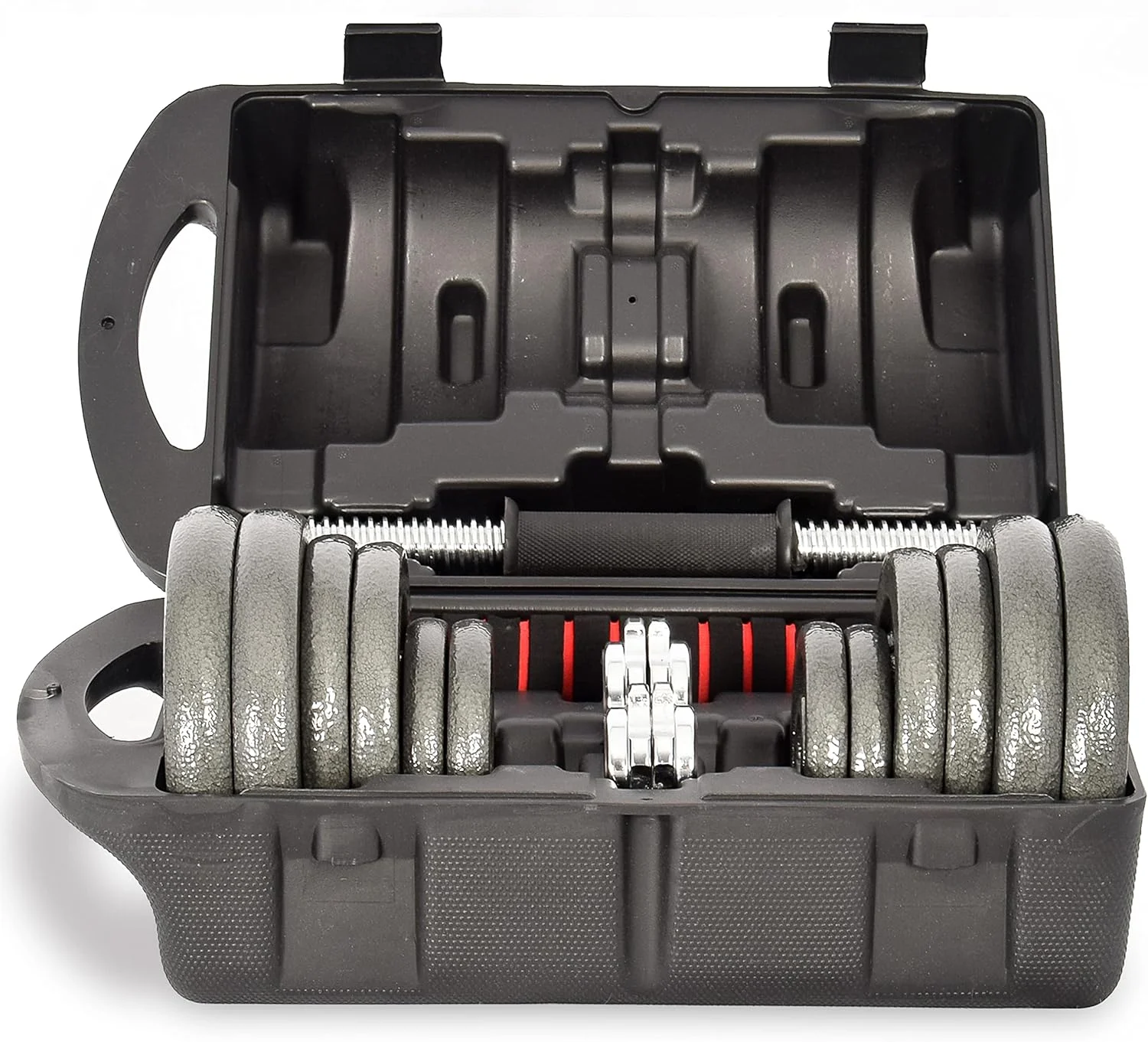 ست دمبل قابل تنظیم 20 کیلوگرمی SKY LAND مدل EM-9229-20 به همراه رابط | ست دمبل چدنی برای تمرینات قدرتی، باشگاه خانگی، تمرینات کل بدن | تبدیل به هالتر، دسته ضد لغزش، کیف بادوام - مشکی