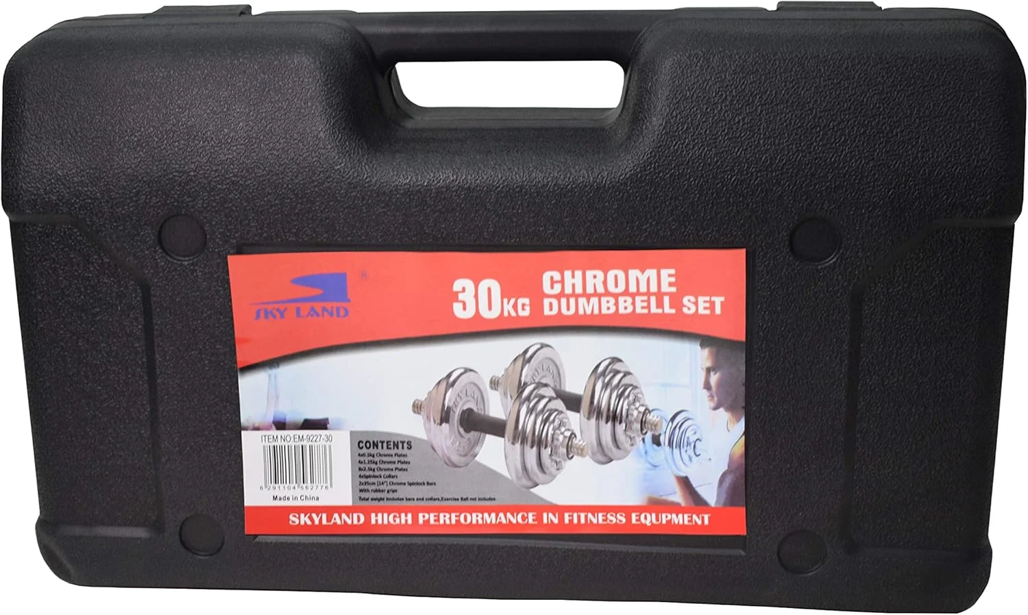 ست دمبل کرومی قابل تنظیم اسکای لند برای بزرگسالان - ست وزنه 30 کیلوگرمی با دسته‌های روکش کروم، بست‌های ستاره‌ای قفل‌دار ایمن و روکش لاستیکی ضد لغزش – EM-9227-30، طول 50 عرض 30 ارتفاع 17 سانتی‌متر