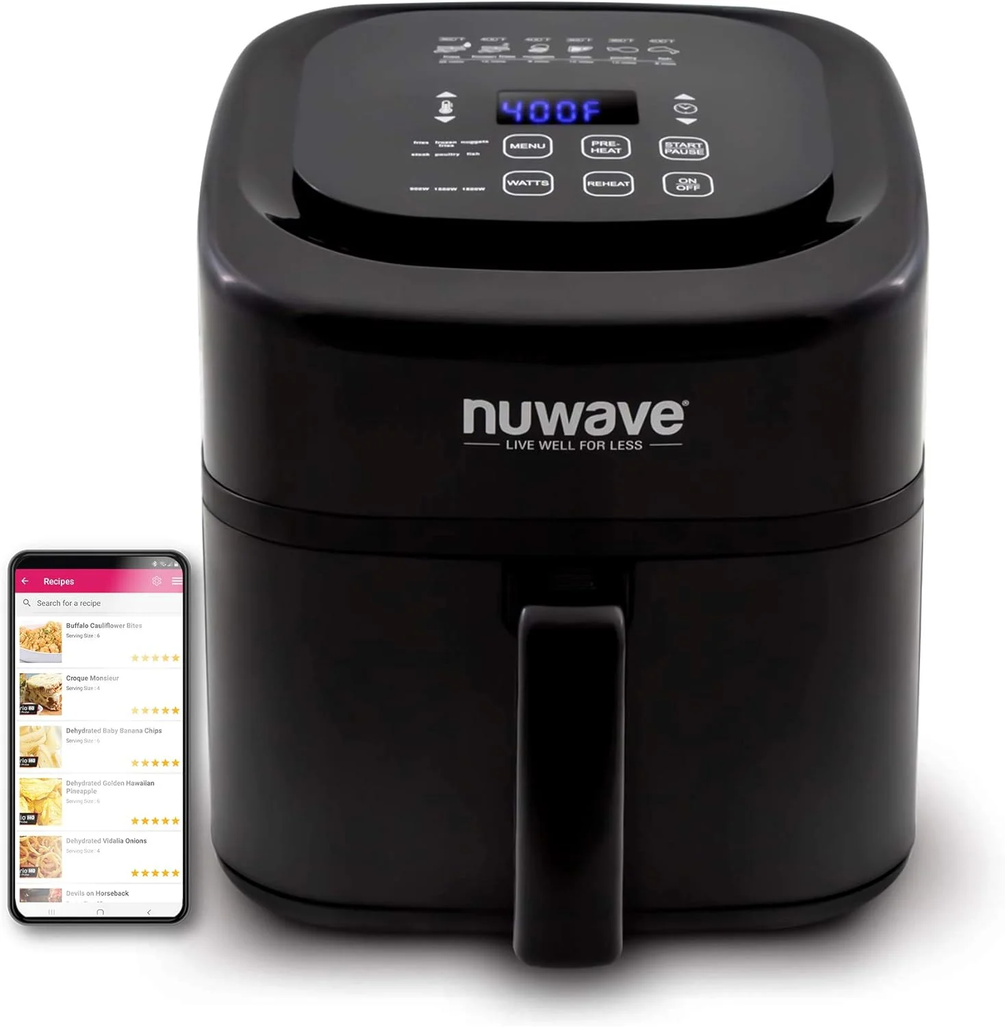 سرخ کن هوا دیجیتال سالم Nuwave Brio با ظرفیت 6 کوارت، دارای کنترل های دیجیتال تک لمسی، 6 عملکرد منوی از پیش تعیین شده و درج تقسیم کننده قابل جابجایی (بازسازی شده) سرخ کن هوا دیجیتال سالم Nuwave Brio با ظرفیت 6 کوارت، دارای کنترل های دیجیتال تک لمسی، 6 عملکرد منوی از پیش تعیین شده و درج تقسیم کننده قابل جابجایی (بازسازی شده)