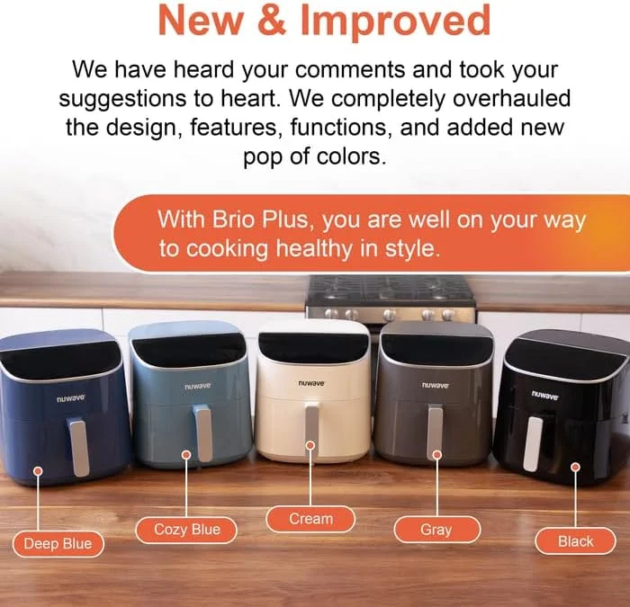 سرخ کن بادی 8QT Nuwave Brio Plus خاکستری خنک، صفحه لمسی LED دیجیتال با نمایشگر سفید خنک، 50 درجه فارنهایت ~ 400 درجه فارنهایت با دقت 5 درجه، 3 گزینه وات، 5 عملکرد پخت و پز، 50 حافظه، بدون PFAS، جدید و بهبود یافته سرخ کن بادی 8QT Nuwave Brio Plus خاکستری خنک، صفحه لمسی LED دیجیتال با نمایشگر سفید خنک، 50 درجه فارنهایت ~ 400 درجه فارنهایت با دقت 5 درجه، 3 گزینه وات، 5 عملکرد پخت و پز، 50 حافظه، بدون PFAS، جدید و بهبود یافته