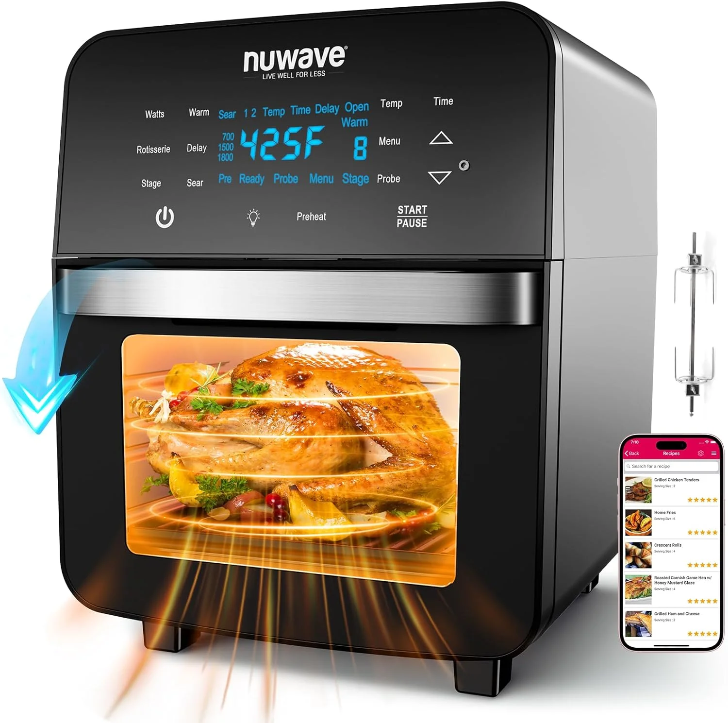 سرخ کن هوا و فر توستر و جوجه گردان Nuwave Brio با ظرفیت 14.6 لیتر، تکنولوژی پیشرفته توربو کانوکشن جدید 2024، فاقد PFAS، حداکثر یکنواختی و تردی، توان 1800 وات، 10-218 درجه سانتیگراد، 150 برنامه از پیش تعیین شده، دارای میله هوشمند، 4 طبقه سرخ کن هوا و فر توستر و جوجه گردان Nuwave Brio با ظرفیت 14.6 لیتر، تکنولوژی پیشرفته توربو کانوکشن جدید 2024، فاقد PFAS، حداکثر یکنواختی و تردی، توان 1800 وات، 10-218 درجه سانتیگراد، 150 برنامه از پیش تعیین شده، دارای میله هوشمند، 4 طبقه