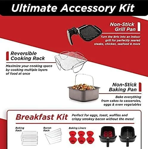 سرخ کن هوا هوشمند دیجیتال 6 کوارت Nuwave Brio با کنترل های دیجیتال لمسی، عملکردهای پیشرفته پخت و پز، درج جداکننده قابل جابجایی و تابه گریل (لوازم جانبی جدید)، مشکی سرخ کن هوا هوشمند دیجیتال 6 کوارت Nuwave Brio با کنترل های دیجیتال لمسی، عملکردهای پیشرفته پخت و پز، درج جداکننده قابل جابجایی و تابه گریل (لوازم جانبی جدید)، مشکی