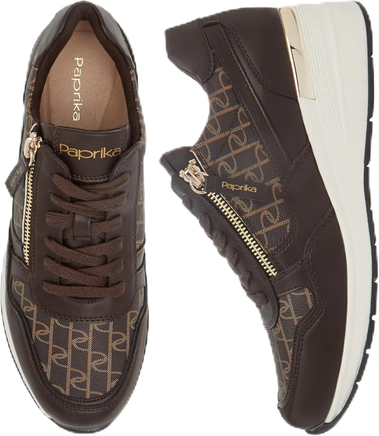 کفش کتانی زنانه پاپریکا با طرح مونوگرام و بند قهوه ای مدل 167618572_$P، سایز 39 اروپا