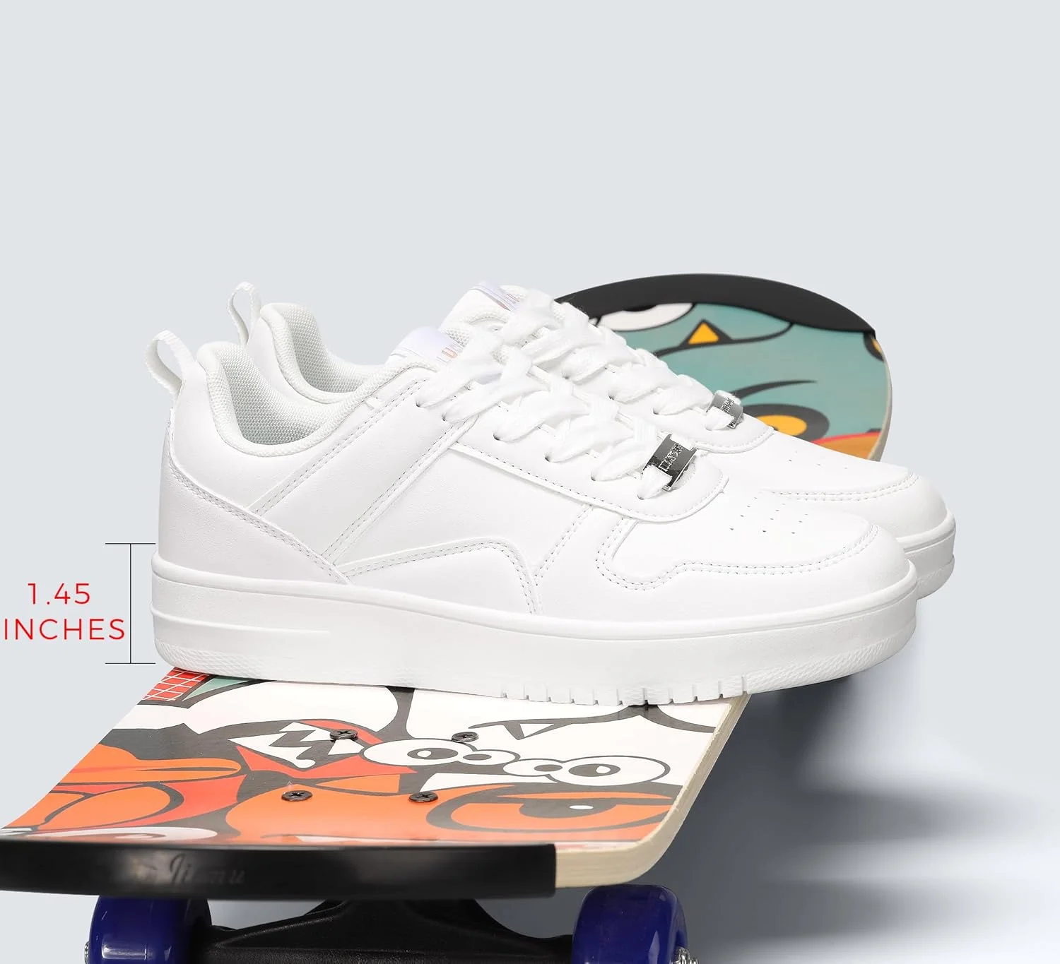 کفش کتانی زنانه LUCKY STEP، چرم سفید، مدل پایین، بند دار، مناسب پیاده روی و استفاده روزمره، راحت و شیک