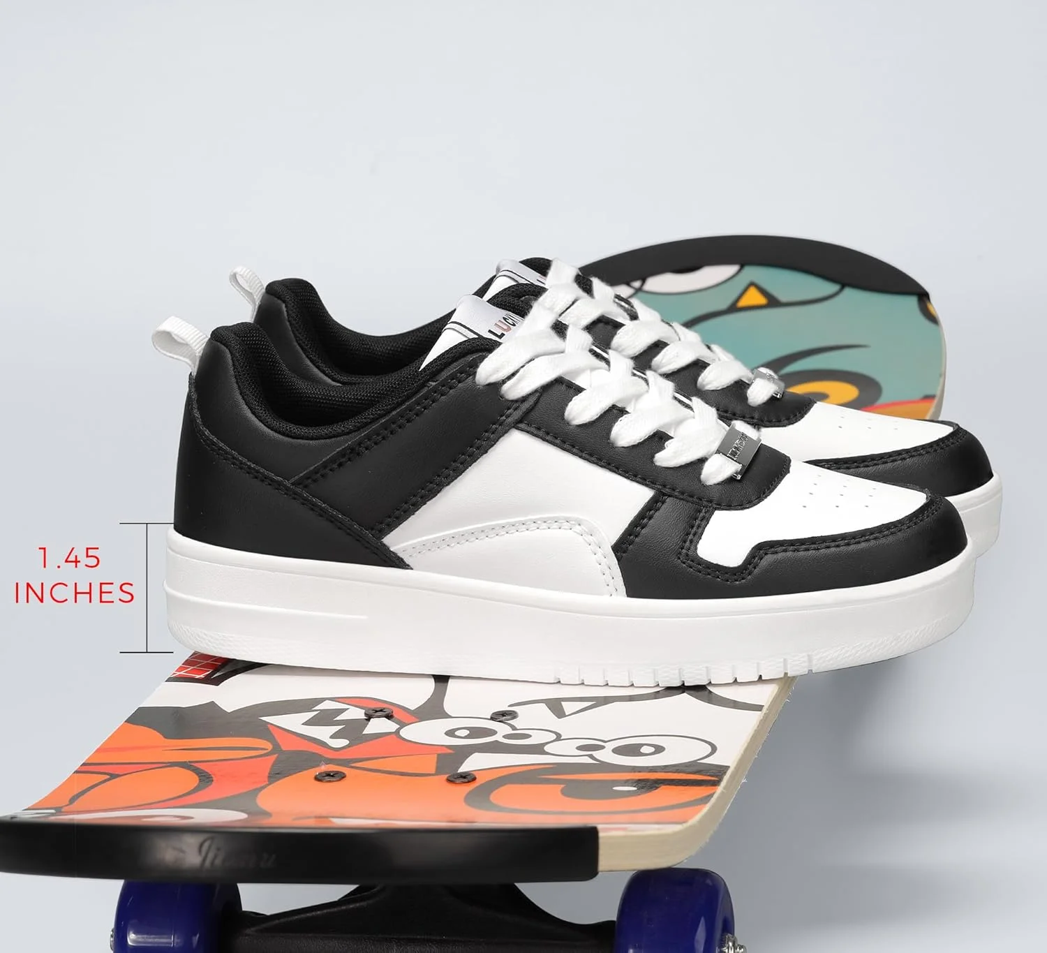 کفش کتانی زنانه LUCKY STEP، چرم سفید، مدل پایین، بند دار، مناسب پیاده روی و استفاده روزمره