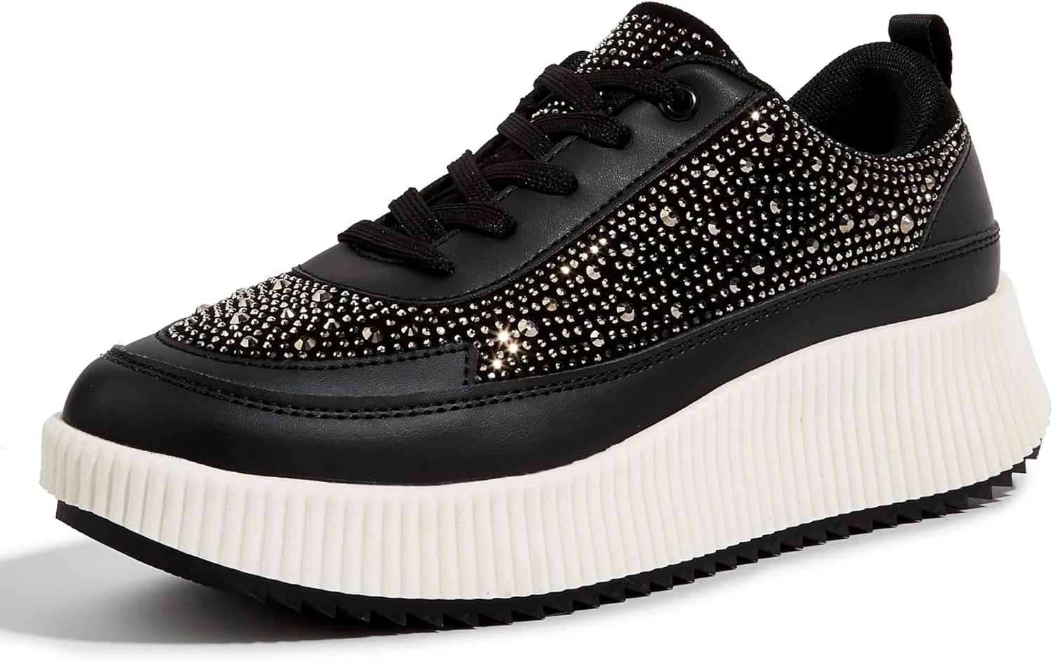 کفش ورزشی پلتفرم زنانه LUCKY STEP، فشن، ضخیم، غیررسمی، درخشان، بافت قدیمی، مناسب پیاده روی (مشکی، سایز 38 اروپا)