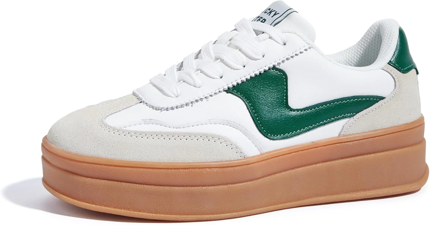 کفش کتانی پلتفرمی زنانه LUCKY STEP، زیره ضخیم، چرم جیر طبیعی، زیره لاستیکی کلاسیک، ساق کوتاه، مناسب پیاده روی روزمره