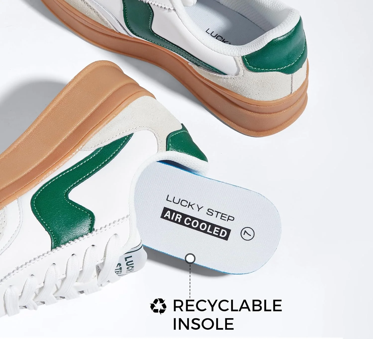 کفش کتانی پلتفرمی زنانه LUCKY STEP، زیره ضخیم، چرم جیر طبیعی، زیره لاستیکی کلاسیک، ساق کوتاه، مناسب پیاده روی روزمره