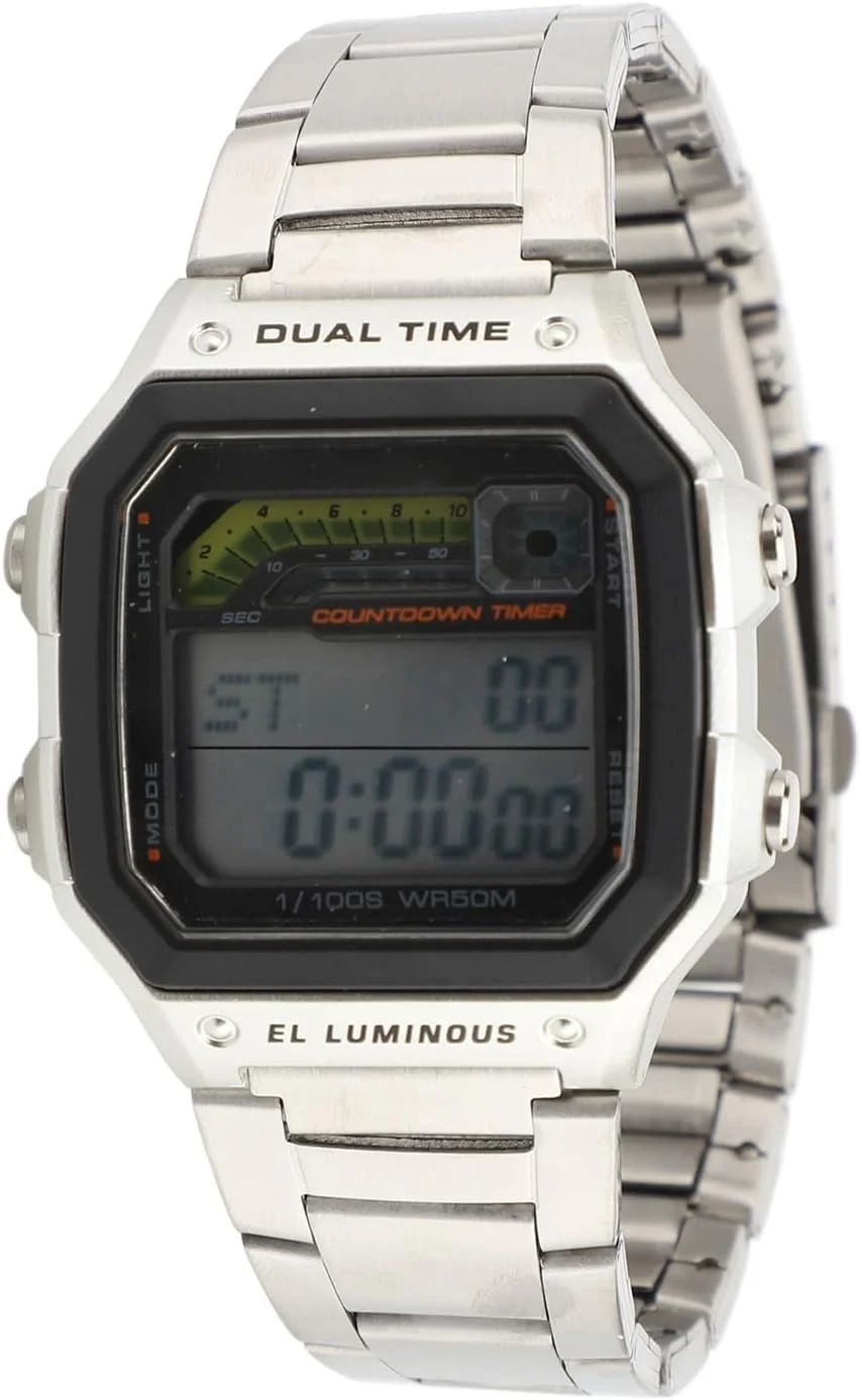 ساعت مچی دیجیتال اسپرت با بند استیل ضد زنگ و نور پس زمینه LED، مناسب برای دانشجویان، با موتور الکترونیکی درجه یک