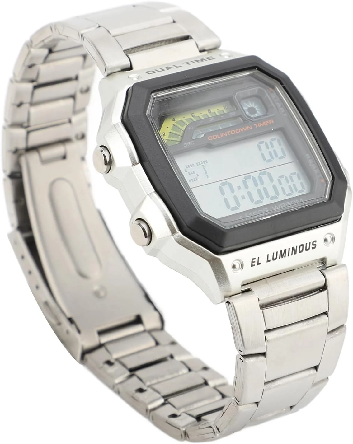 ساعت مچی دیجیتال اسپرت با بند استیل ضد زنگ و نور پس زمینه LED، مناسب برای دانشجویان، با موتور الکترونیکی درجه یک