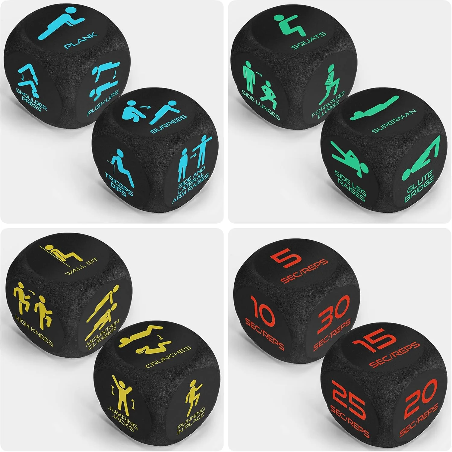 ۴ عدد تاس تمرین/تناسب اندام برای تمرینات ورزشی خانگی و خارج از منزل + کیف + دستورالعمل