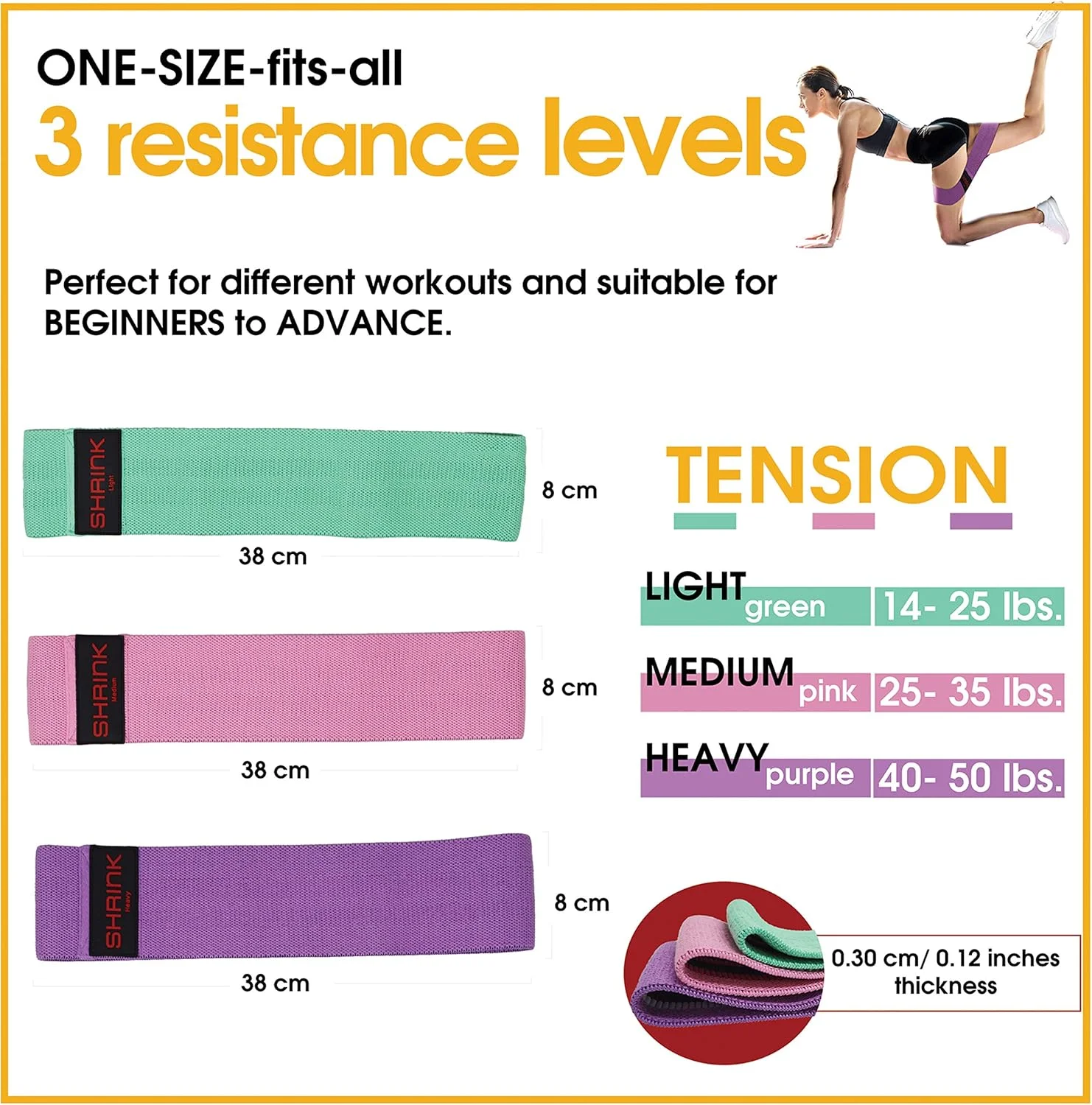 ست ۳ عددی کش مقاومتی پارچه ای شرینک - کش مقاومتی باشگاهی - کش های مقاومتی برای تمرین، کش های باسن و کش های الاستیک برای تمرینات باشگاهی و خانگی - کش های ورزشی مقاومتی برای مردان و زنان