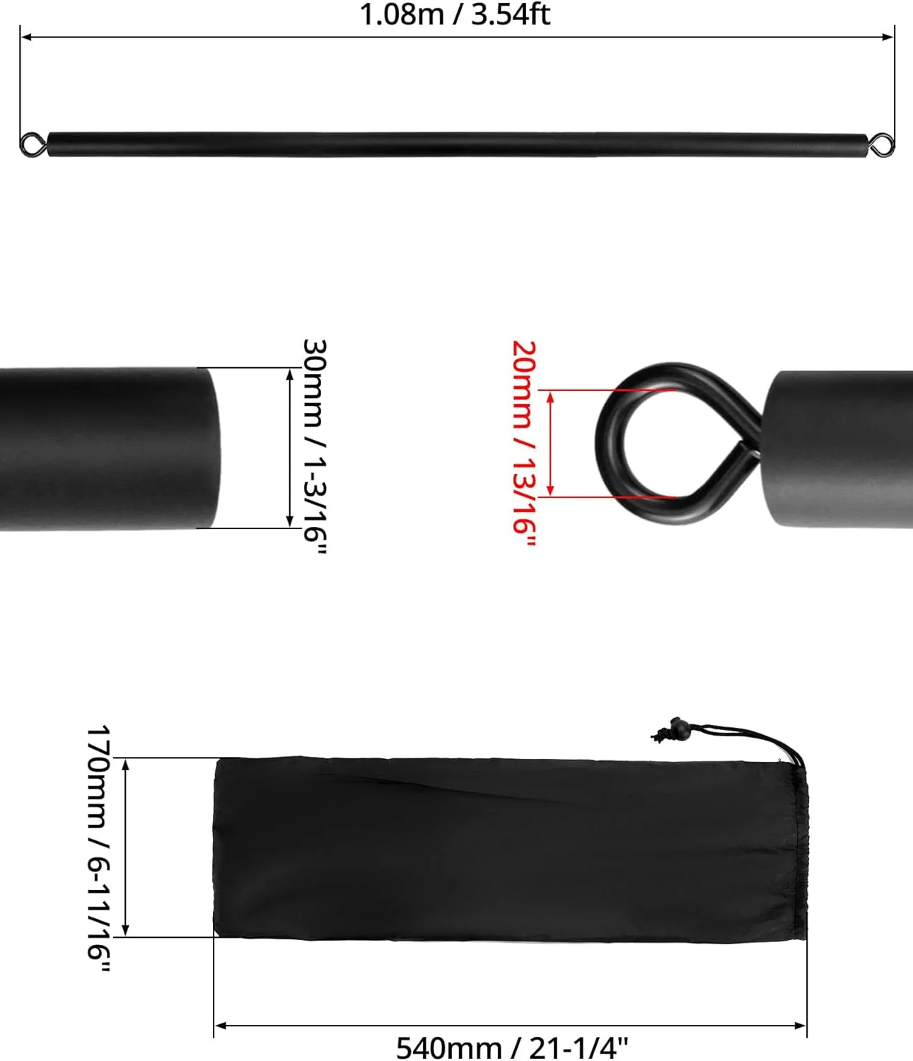 میله مقاومتی QWORK®، میله پیلاتس، میله تمرینات ورزشی خانگی برای تمرینات قدرتی و کاردیو - 108 سانتی متر - حداکثر تحمل وزن 360 کیلوگرم (میله قابل جدا شدن قابل حمل x3)