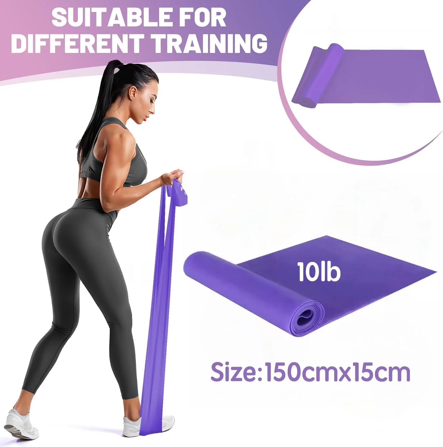 بندهای مقاومتی، 1.5 متر طول، بندهای ورزشی حرفه ای از جنس لاتکس طبیعی، برای پاها، باسن و عضلات سرینی، ایده آل برای تمرینات قدرتی، یوگا، پیلاتس، کشش برای باشگاه خانگی