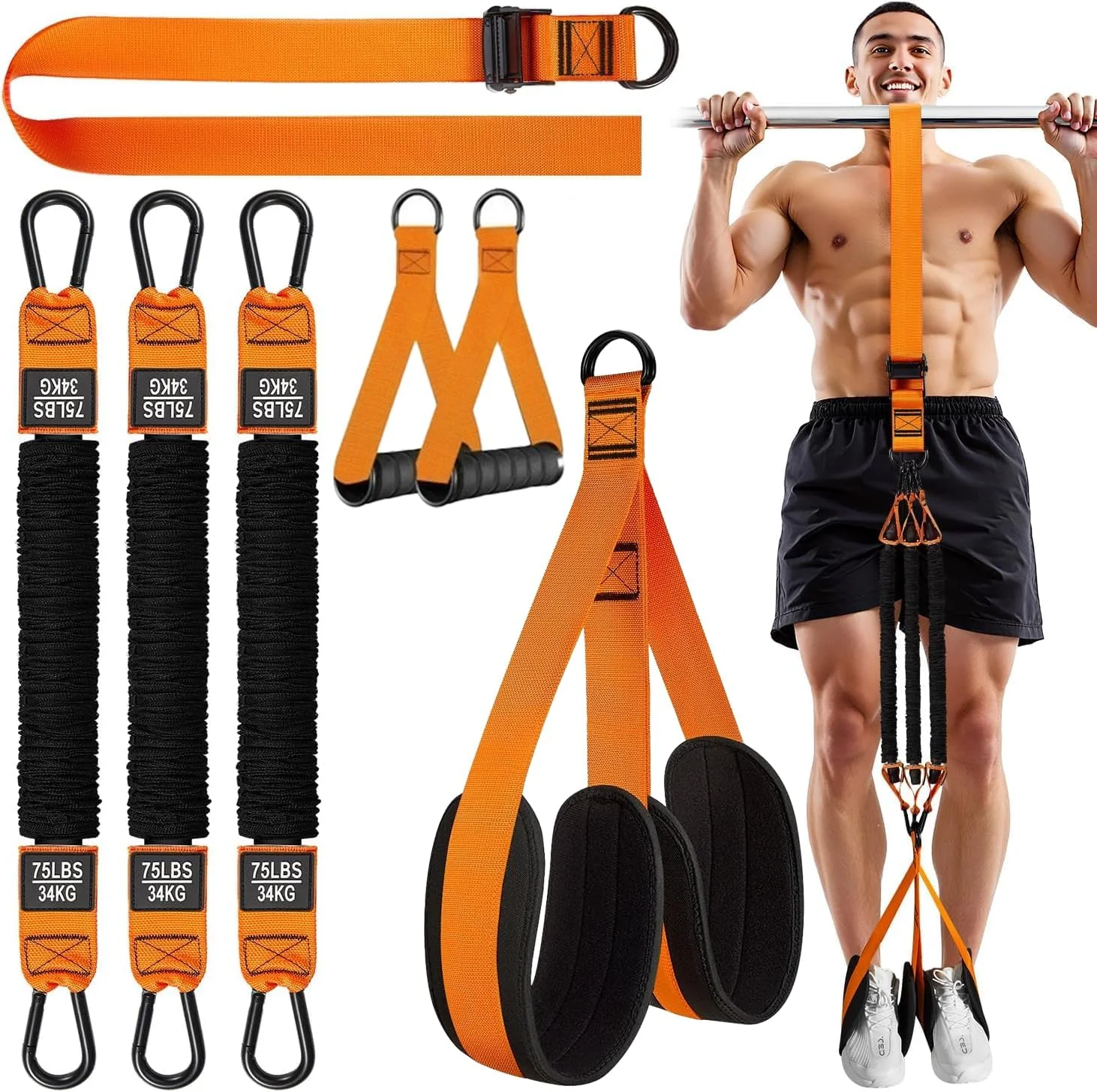 بندهای کمکی بارفیکس، باندهای مقاومتی، بند الاستیک ورزشی با وزن/اندازه قابل تنظیم، با پشتیبانی پارچه ای پا/زانو، باندهای تمرین قدرتی تناسب اندام برای تمرین مردان