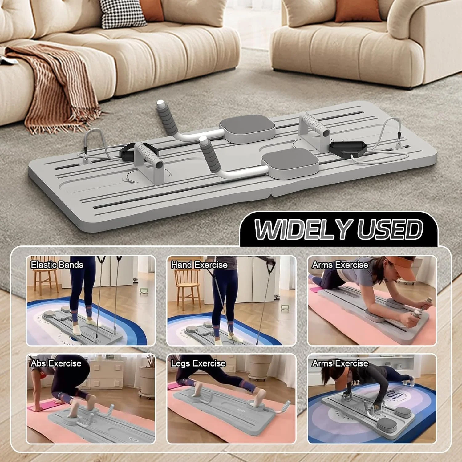 تخته پیلاتس، ست اصلاح کننده پیلاتس، تخته تمرین شکم چند منظوره، تخته اصلاح کننده پیلاتس تاشو با پشتیبانی آرنج و باندهای مقاومتی، دستگاه تمرین دهنده عضلات شکم برای خانه
