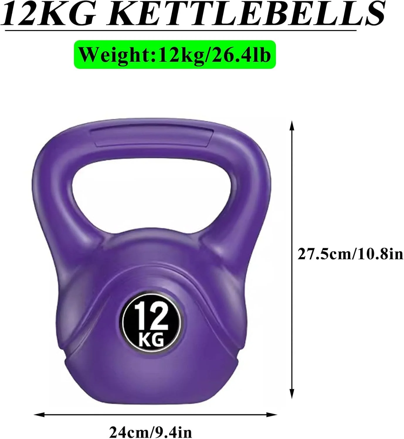 وزنه های کتل بل برای تمرینات قدرتی، مناسب برای ورزش در خانه (12 کیلوگرم - بنفش تیره)
