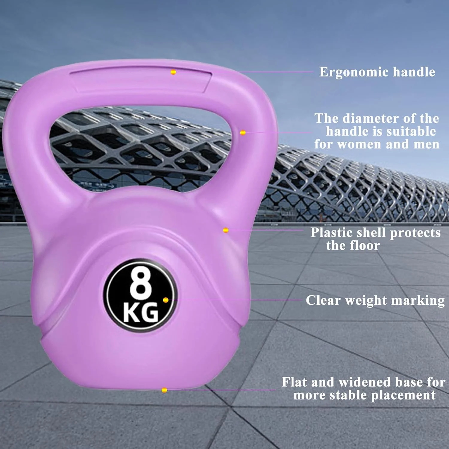 دمبل کتل بل برای تمرینات قدرتی، مناسب برای بانوان و آقایان، کتل بل ورزشی برای باشگاه خانگی (8 کیلوگرم - بنفش)