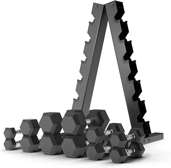 مجموعه دمبل شش ضلعی Proxima Health & Fitness با رک A-فریم 6 طبقه سنگین | دمبل های روکش دار لاستیکی از 2.5 کیلوگرم تا 15 کیلوگرم | تجهیزات تمرین قدرتی با دستگیره ارگونومیک | رک کامل باشگاه خانگی