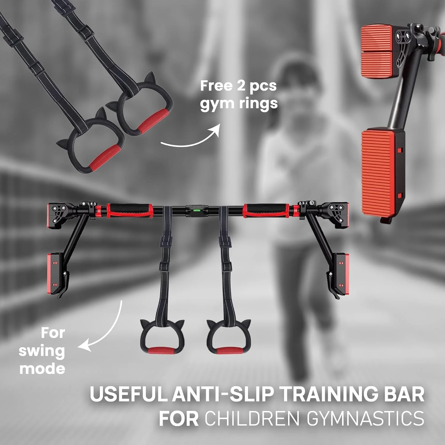 بارفیکس - بارفیکس دو طرفه برای تمرینات قدرتی، 1 جفت حلقه ژیمناستیک، 1 جفت دستکش، بارفیکس قابل حمل برای تمرینات ورزشی با تراز (مشکی، بسته 3 عددی)