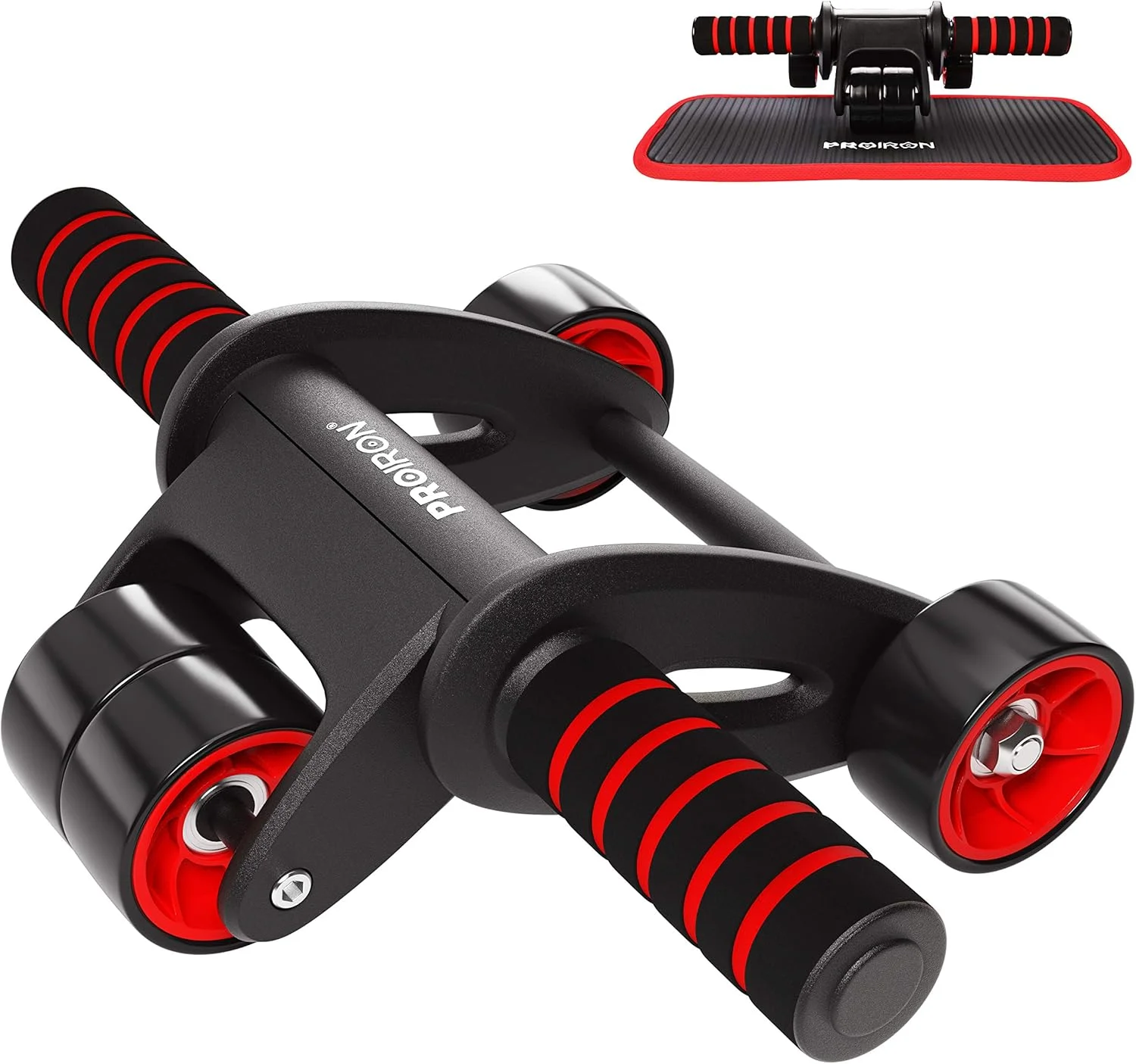 غلتک شکم PROIRON، چرخ شکم با 4 چرخ تاشو، تجهیزات ورزشی غلتکی شکم، غلتک شکمی ارگونومیک نوآورانه و بدون صدا با دستگیره های ضد لغزش برای تمرینات شکم و هسته بدن